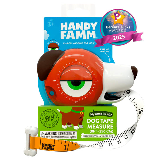 4-in-1 Dog Tape Measure, Level, Angle Finder, and Eraser - Fido the Brown and White Dog