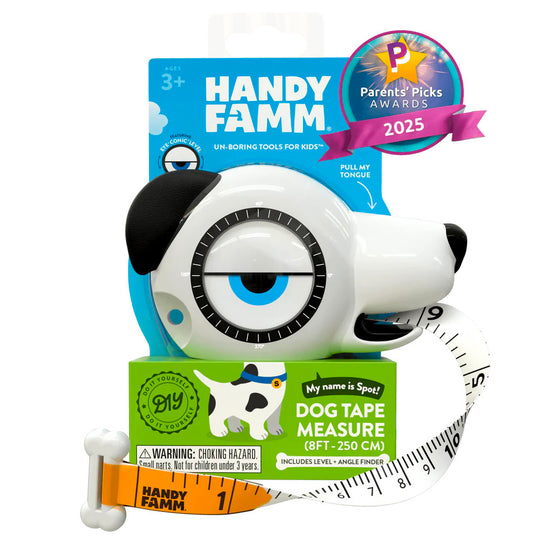 4-in-1 Dog Tape Measure, Level, Angle Finder, and Eraser - Spot the Black and White Dog