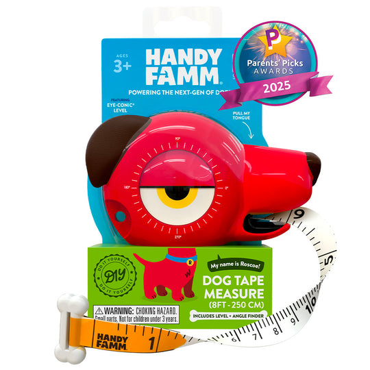 4-in-1 Dog Tape Measure, Level, Angle Finder, and Eraser - Roscoe the Red Dog
